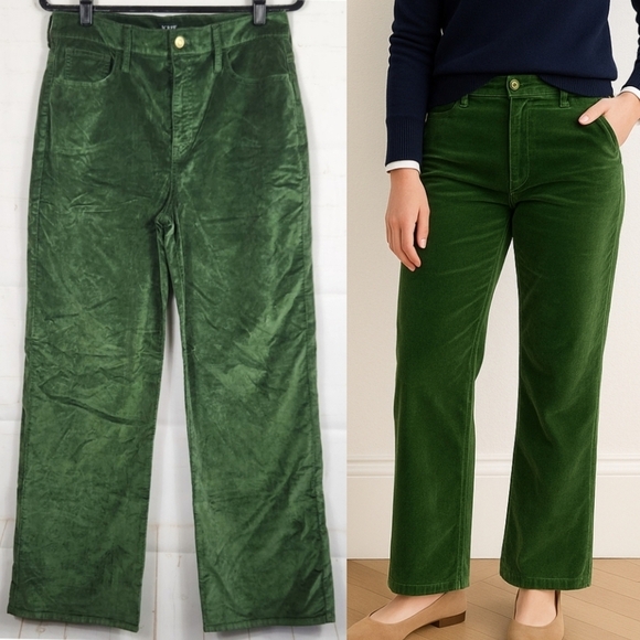 J. Crew Full Length Slim Wide Leg Pants BV661 in Stretch Velvet Green Size 29 - Picture 1 of 14